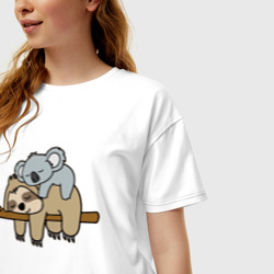 Женская футболка хлопок Oversize Ленивец и коала - фото 2
