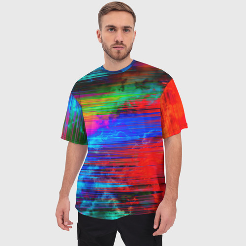 Мужская футболка oversize 3D Glitch color storm, цвет 3D печать - фото 3