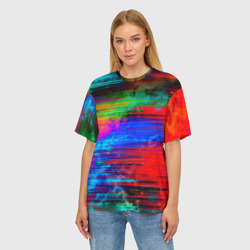 Женская футболка oversize 3D Glitch color storm - фото 2