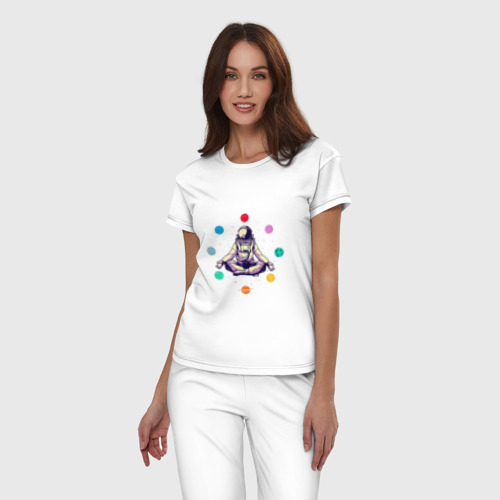 Женская пижама хлопок Космонавт с планетами, цвет белый - фото 3