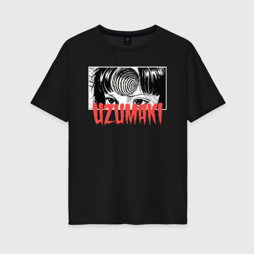 Женская футболка хлопок Oversize Junji Ito, Uzumaki, цвет черный