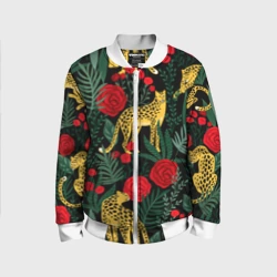 Детский бомбер 3D Леопарды и цветы паттерн 