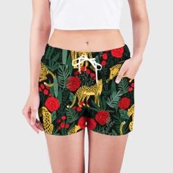 Женские шорты 3D Леопарды и цветы паттерн  - фото 2
