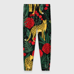 Женские брюки 3D Леопарды и цветы