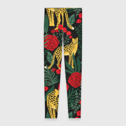 Леггинсы 3D Леопарды и цветы паттерн 