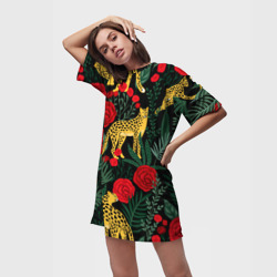 Платье-футболка 3D Леопарды и цветы - фото 2