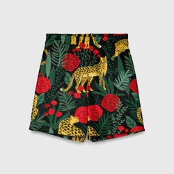 Детские спортивные шорты 3D Леопарды и цветы паттерн 