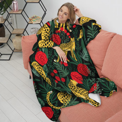 Плед с рукавами Леопарды и цветы паттерн  - фото 2