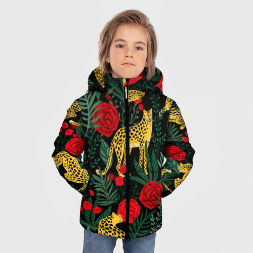 Зимняя куртка для мальчиков 3D Леопарды и цветы, цвет черный - фото 3