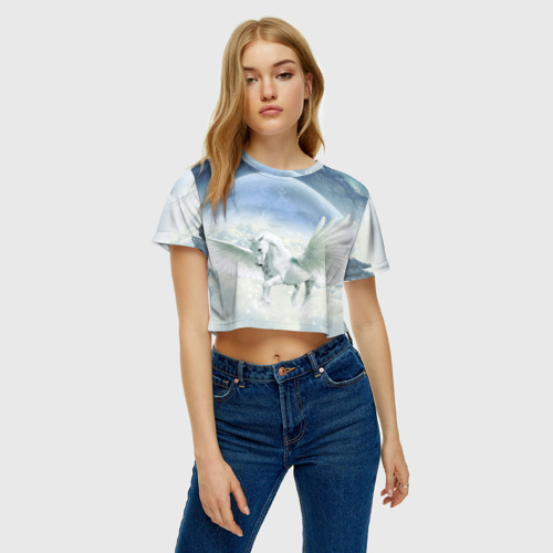 Женская футболка Crop-top 3D Пегас, цвет 3D печать - фото 3