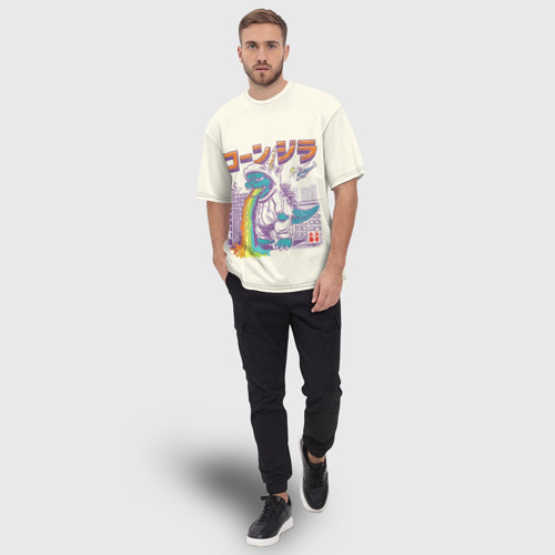 Мужская футболка oversize 3D Годзилла Единорог, цвет 3D печать - фото 5
