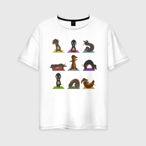 Женская футболка хлопок Oversize Таксы и йога