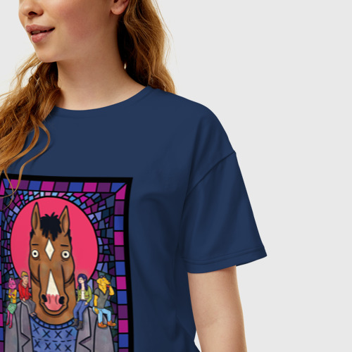 Женская футболка хлопок Oversize Конь БоДжек, цвет темно-синий - фото 3