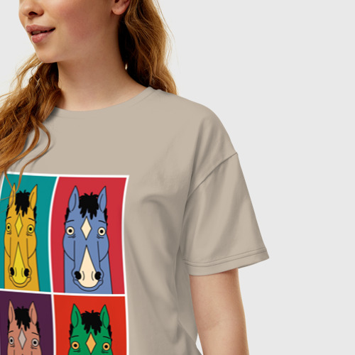 Женская футболка хлопок Oversize Конь БоДжек, цвет миндальный - фото 3