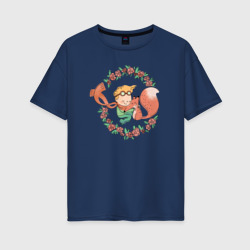 Женская футболка хлопок Oversize Маленький принц и лис