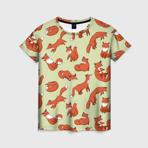 Женская футболка 3D с принтом Осенние лисички, вид спереди #2