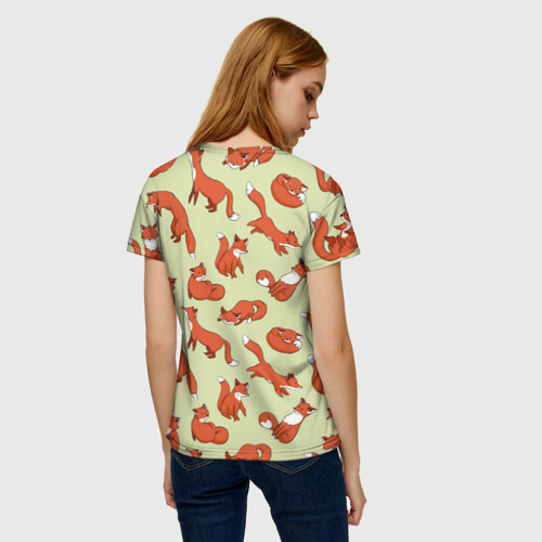 Женская футболка 3D с принтом Осенние лисички, вид сзади #2