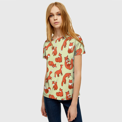 Женская футболка 3D с принтом Осенние лисички, фото на моделе #1