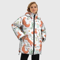 Женская зимняя куртка Oversize Акварельные лисички - фото 2