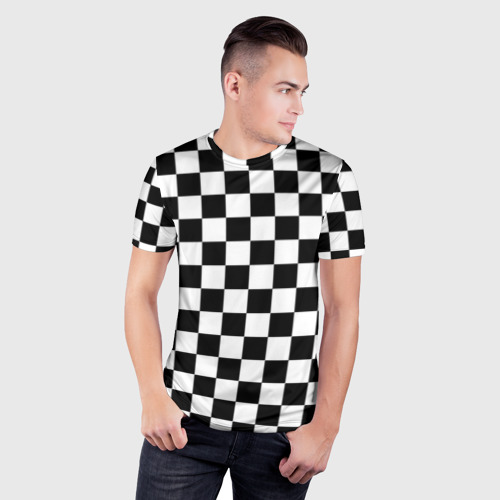 Мужская футболка 3D Slim с принтом Шахматка, фото на моделе #1