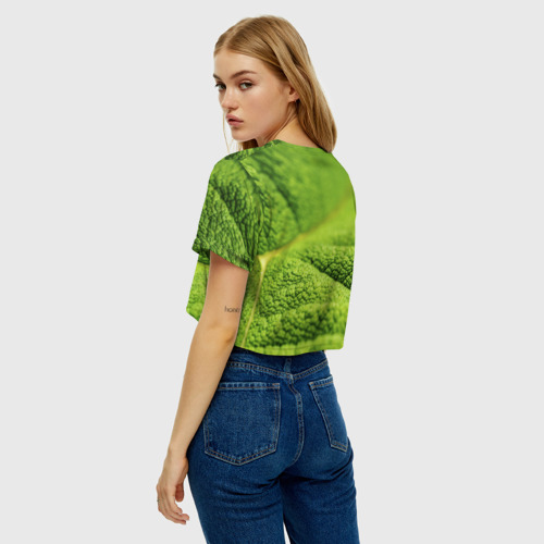 Женская футболка Crop-top 3D Зеленый лист, цвет 3D печать - фото 5