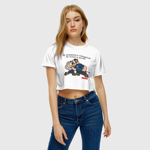 Женская футболка Crop-top 3D "Пожарное Дело"-фразы, белый - фото 3