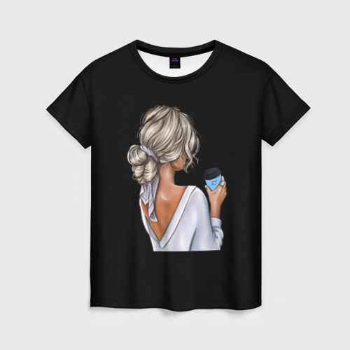 Женская футболка 3D Девушка и кофе, цвет 3D печать