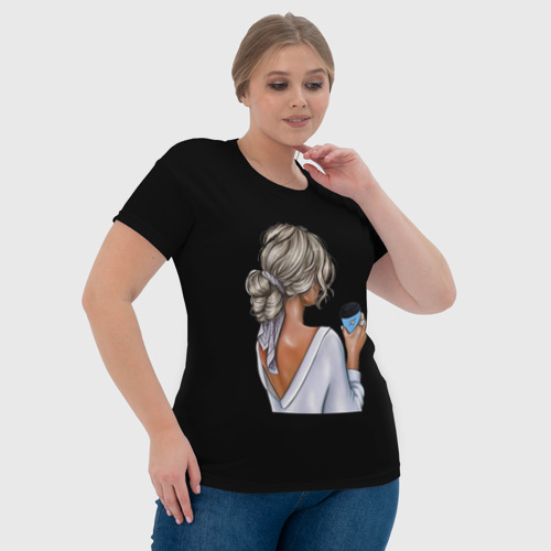 Женская футболка 3D Девушка и кофе, цвет 3D печать - фото 6
