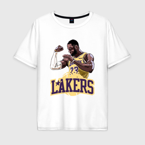 Мужская футболка хлопок Oversize LeBron - Lakers, цвет белый