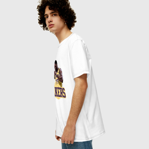 Мужская футболка хлопок Oversize LeBron - Lakers, цвет белый - фото 5