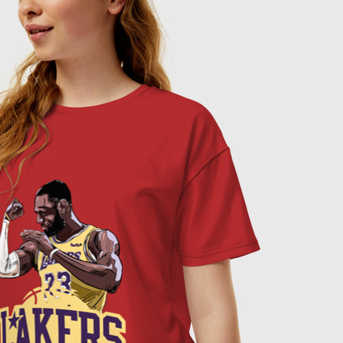 Женская футболка хлопок Oversize LeBron - Lakers, цвет красный - фото 3