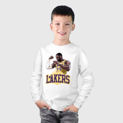 Лонгслив с принтом LeBron - Lakers для мужчины, вид на модели спереди №2. Цвет основы: белый