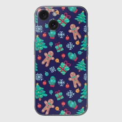 Чехол для iPhone 15 силиконовый с защитой камеры Новый год с прянями паттерн