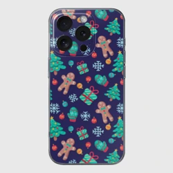 Чехол для iPhone 16 Pro Max силиконовый с защитой камеры Новый год с прянями паттерн