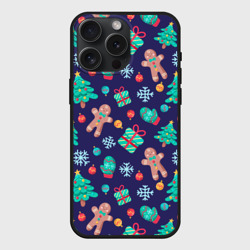 Чехол силиконовый для Apple iPhone 15 Pro Мax матовый Новый год с прянями паттерн