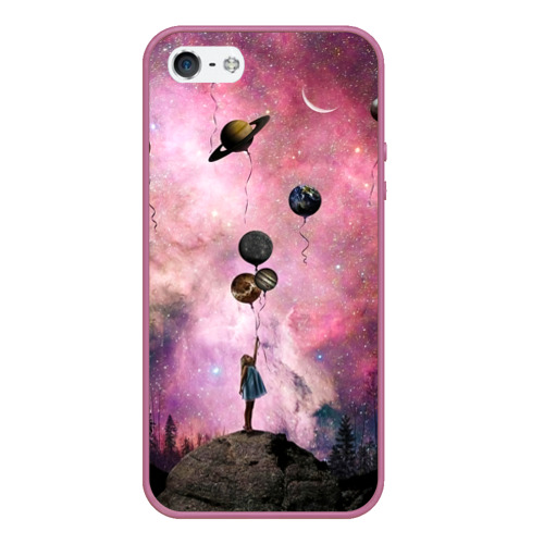 Чехол для iPhone 5/5S матовый Девочка и космос, цвет розовый