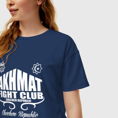 Женская футболка хлопок Oversize Fight club Akhmat, цвет темно-синий - фото 3