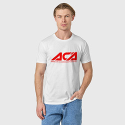 Футболка с принтом ACA Absolute Championship Akhmat для мужчины, вид на модели спереди №2. Цвет основы: белый