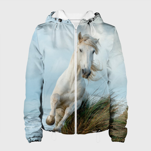 Женская куртка 3D Лошадь, цвет белый