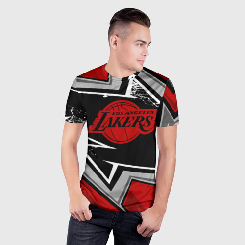 Мужская футболка 3D Slim с принтом LA Lakers red, фото на моделе #1