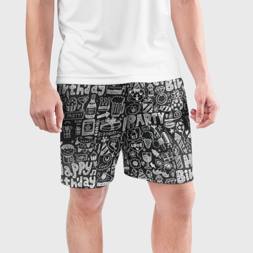 Мужские шорты спортивные с принтом С днём рождения, фото на моделе #1