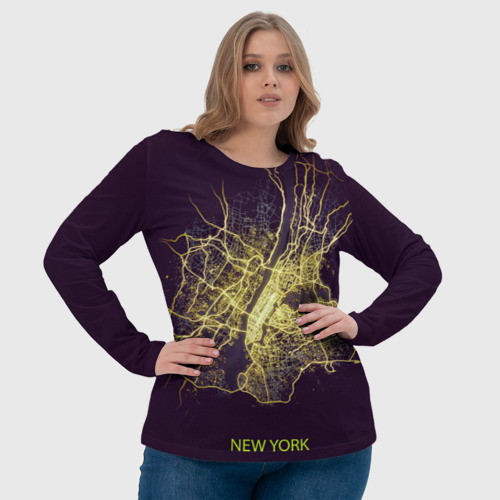Женский лонгслив 3D Ночная карта Нью йорка, цвет 3D печать - фото 6