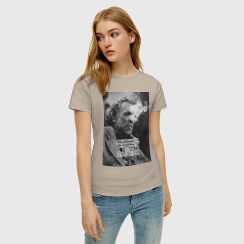 Женская футболка хлопок Чарльз Буковски, цвет миндальный - фото 3