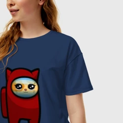 Женская футболка хлопок Oversize Among us Cat - фото 2