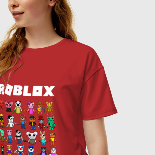 Женская футболка хлопок Oversize Roblox Piggy, цвет красный - фото 3