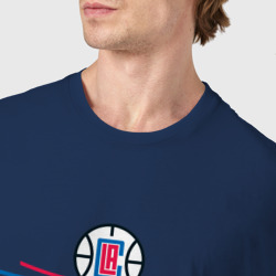 Футболка с принтом Los Angeles Clippers для женщины, вид на модели спереди №4. Цвет основы: темно-синий