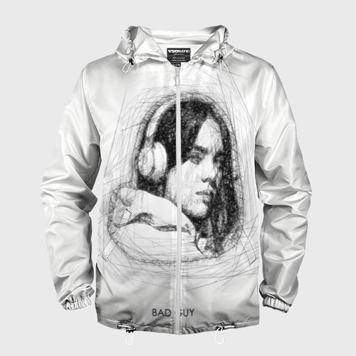 Мужская ветровка 3D Billie Eilish (карандаш), цвет белый