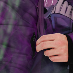 Куртка с принтом Zero Two in mask для мужчины, вид на модели спереди №3. Цвет основы: черный