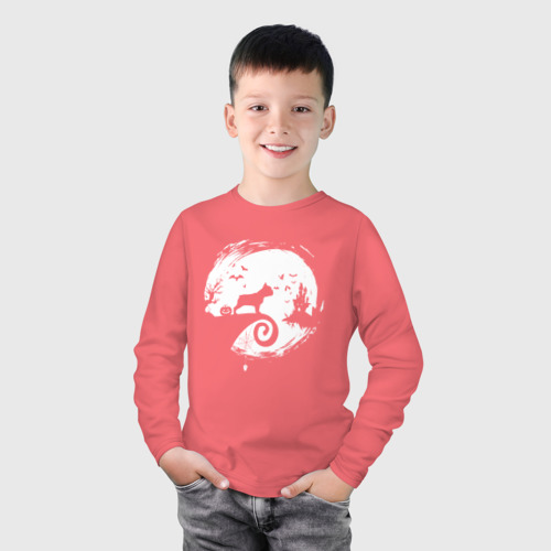 Детский лонгслив хлопок Полнолуние.Французский бульдог, цвет коралловый - фото 3