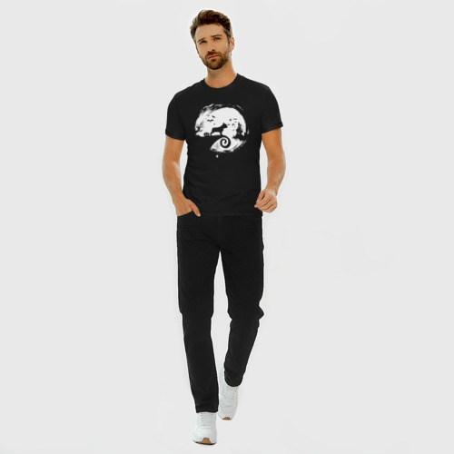 Мужская футболка хлопок Slim Полнолуние.Французский бульдог, цвет черный - фото 5